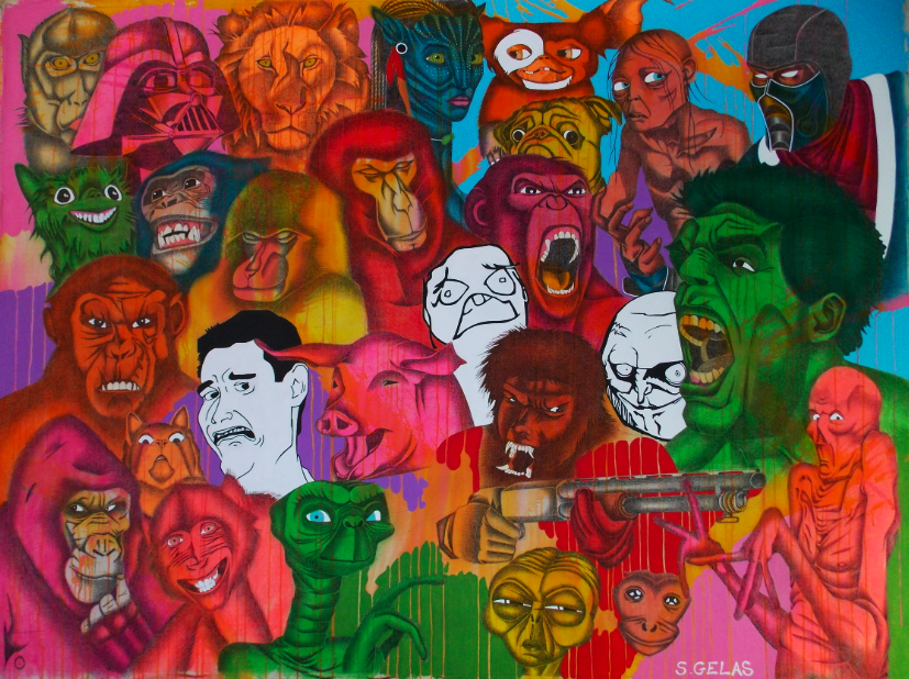 Bestiaire, peinture acrylique, pierre noire, comix, mutant, Tableau, art contemporain, Samuel GELAS